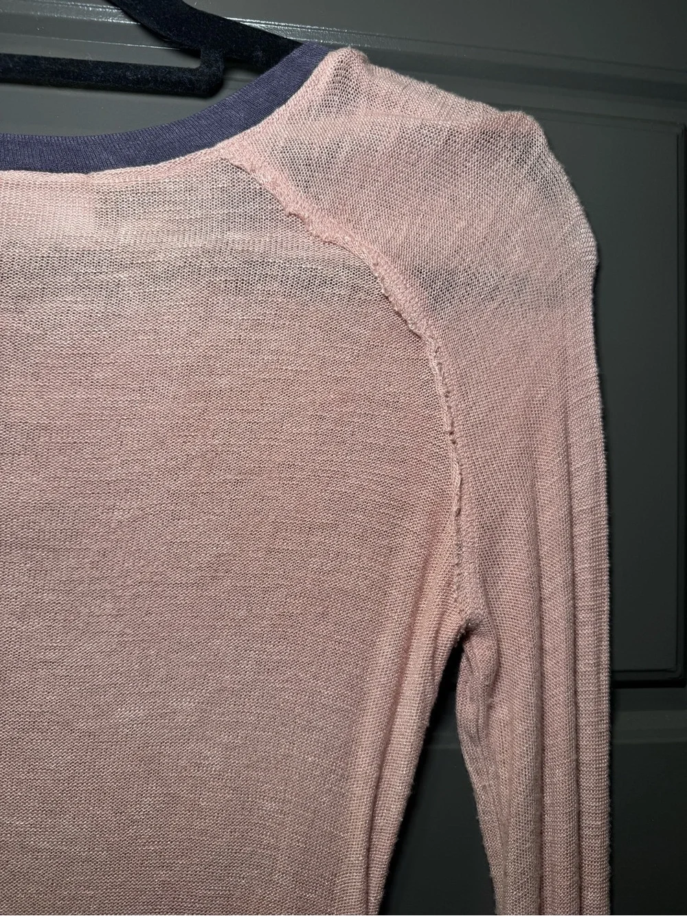 Long-Sleeve Tee in Blush Pink with Contrast Neck